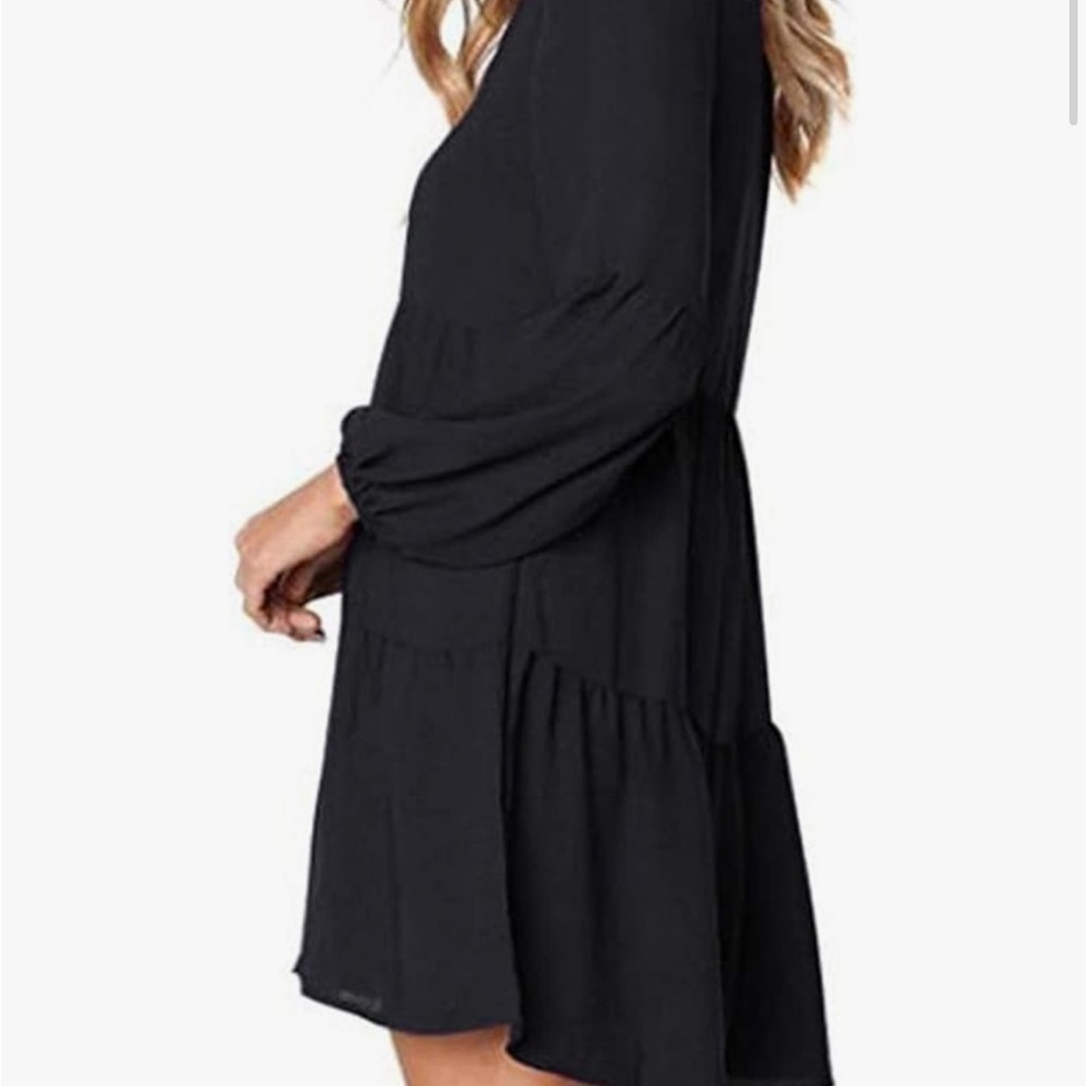 Black V-Neck Baby Doll Dress - Picture 8 of 12